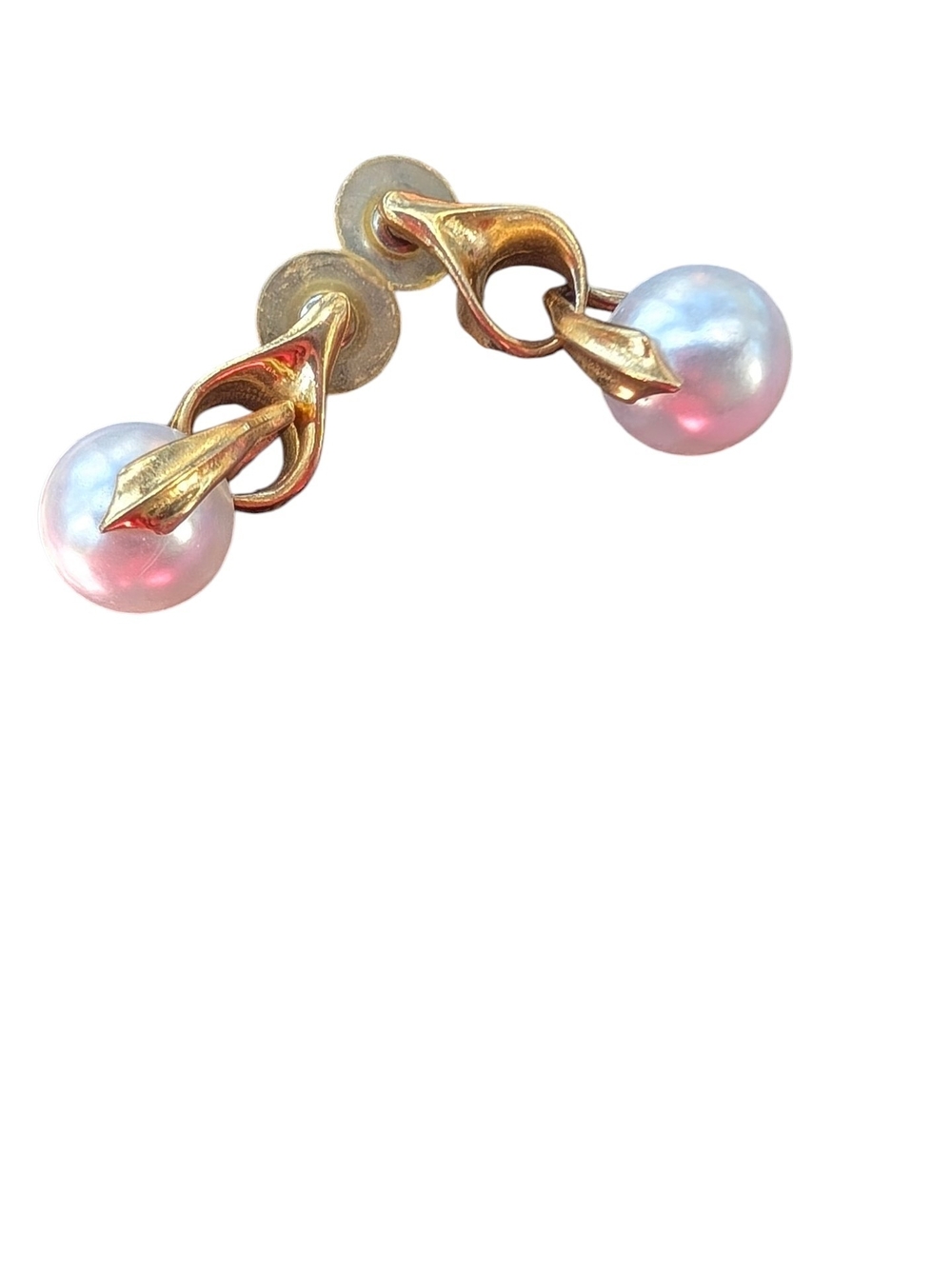 Gold Faux Pearl Drop Earrings - Pink/White Pearlescent
